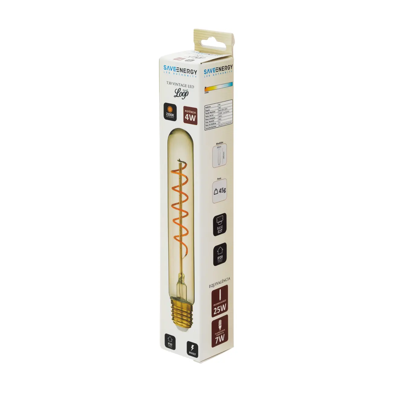 LÂMPADA LED DE FILAMENTO LOOP 4W T30 E27 127/220V LUZ AMARELA SAVE ENERGY - HANBAR - Foto 2
