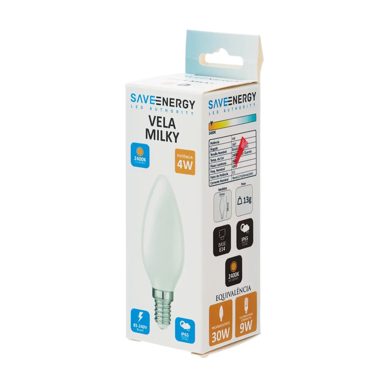LÂMPADA DE FILAMENTO MILKY 4W VELA E14 127/220V LUZ AMARELA SAVE ENERGY - BRANCO - Foto 2