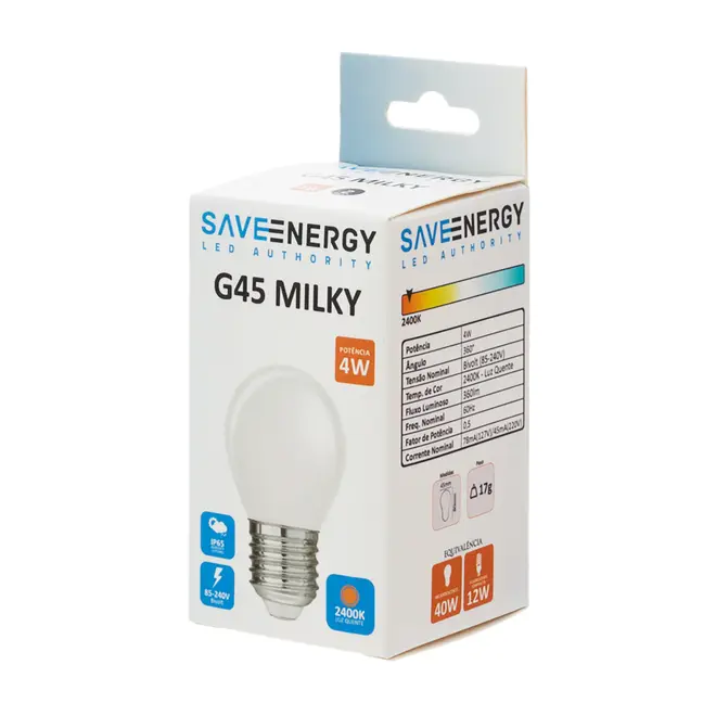LÂMPADA DE FILAMENTO MILKY 4W G45 E27 127/220V LUZ AMARELA SAVE ENERGY - BRANCO - Foto 2
