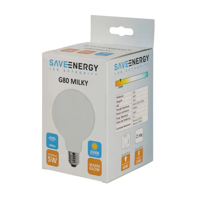 LÂMPADA DE FILAMENTO MILKY 5W G80 E27 127 220V LUZ AMARELA SAVE ENERGY - BRANCO - Foto 2