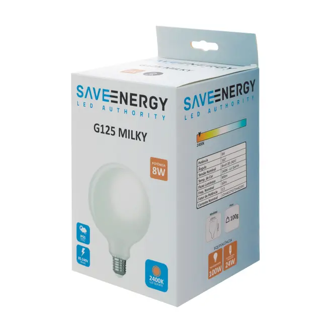 LÂMPADA DE FILAMENTO MILKY 8W G125 E27 127 220V LUZ AMARELA SAVE ENERGY - BRANCO - Foto 2