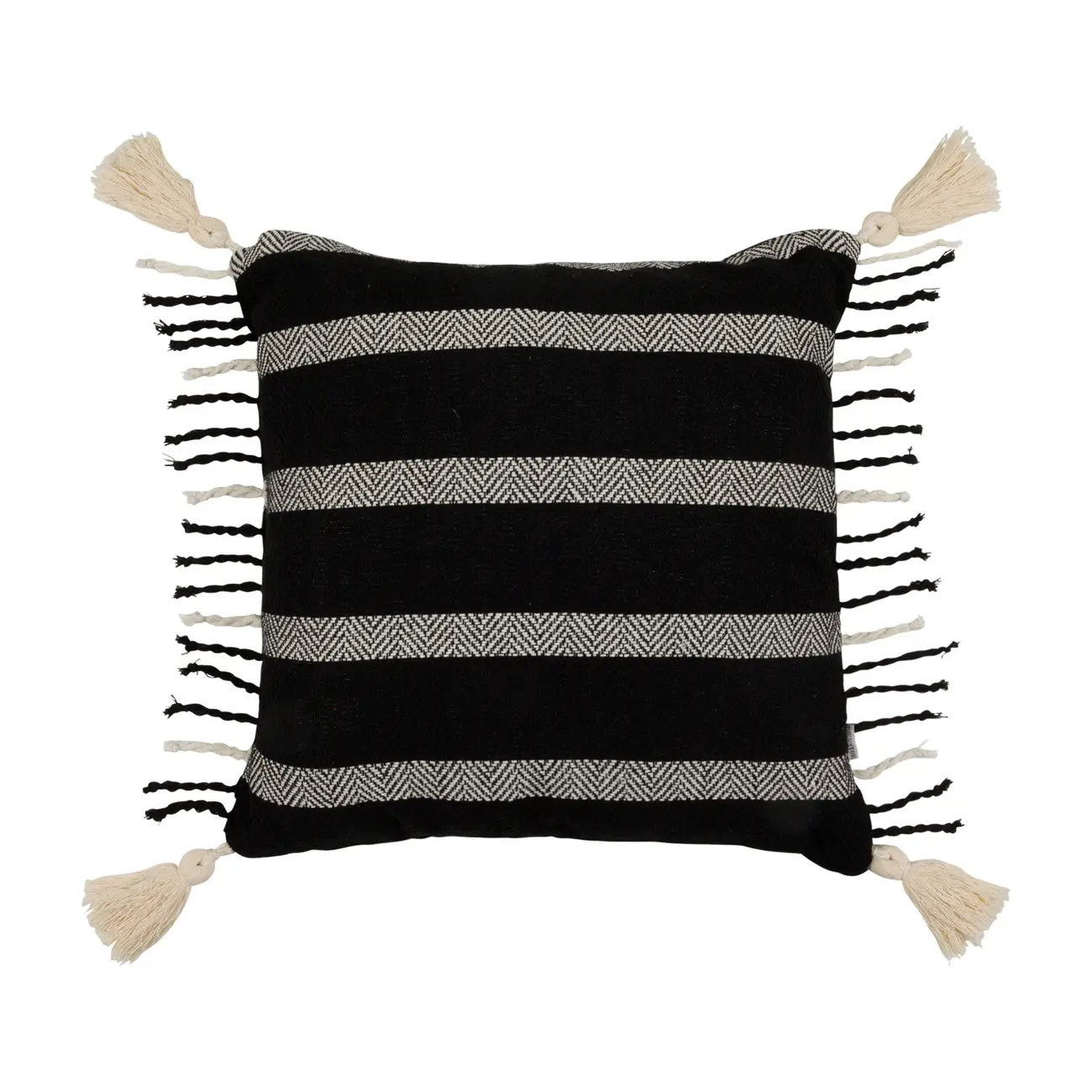 ALMOFADA 50 CM X 50 CM BOHO FRINGE - PRETO/NATURAL - Foto 1