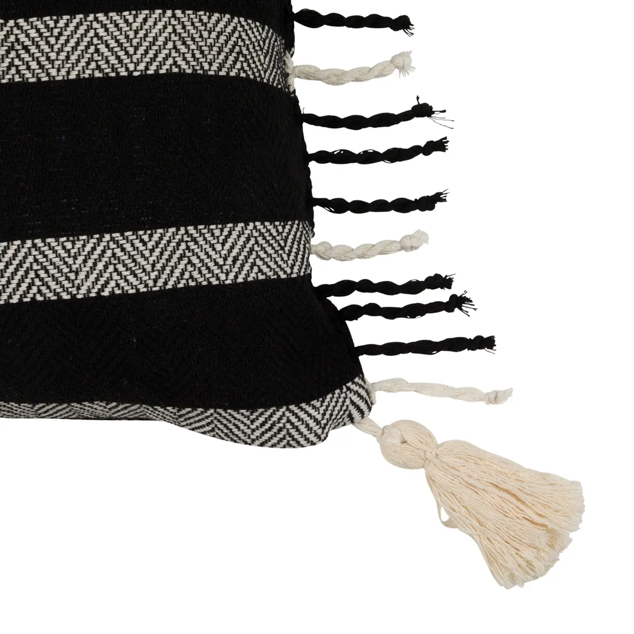 ALMOFADA 50 CM X 50 CM BOHO FRINGE - PRETO/NATURAL - Foto 2