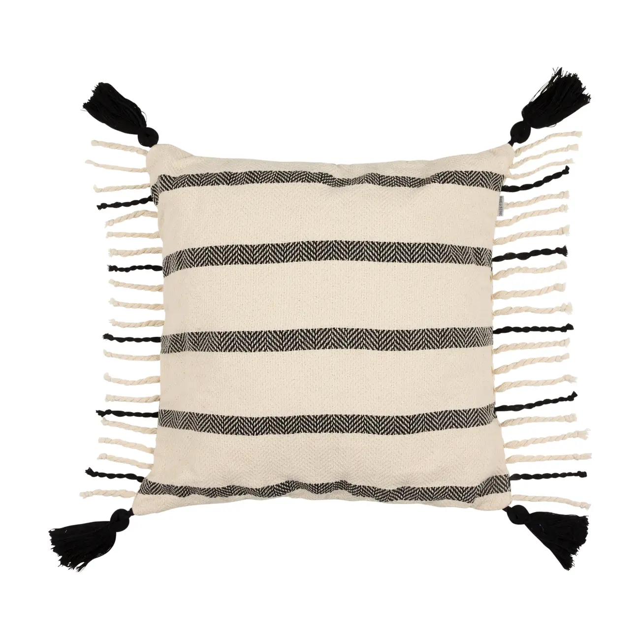 ALMOFADA 50 CM X 50 CM BOHO FRINGE - NATURAL/PRETO - Foto 1