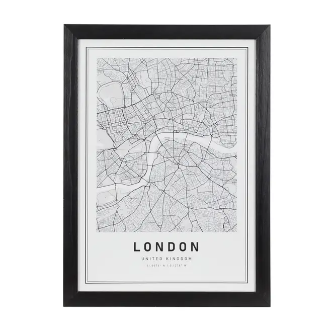 QUADRO 28 CM X 38 CM ROAD MAP LONDON - PRETO/BRANCO - Foto 1