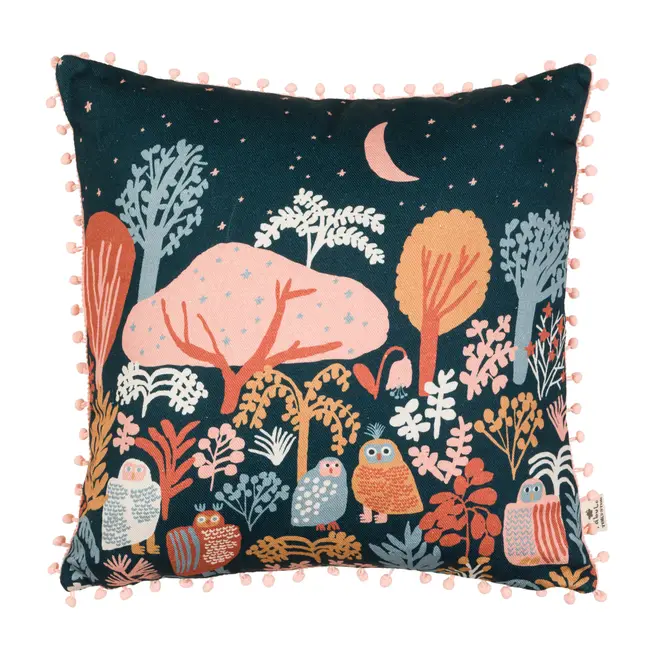 ALMOFADA 43 CM X 43 CM CORUJAS - ROSA ANTIQUE/MULTICOR - Foto 1