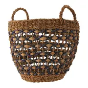 CESTO COM ALÇA 34 CM X 28 CM X 34 CM SUMELA - FIBRA CLARA/AZUL ESCURO - Foto 3