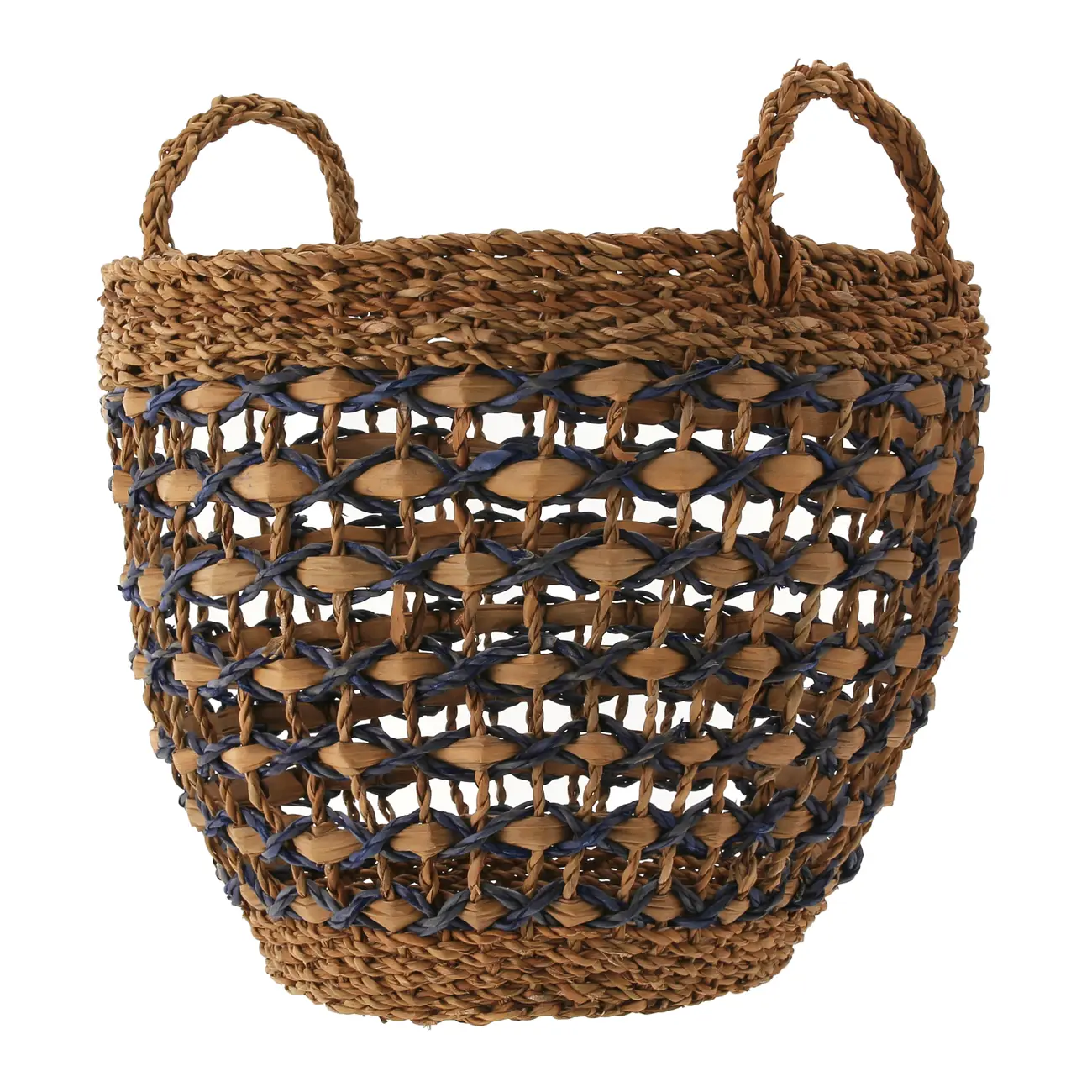 CESTO COM ALÇA 34 CM X 28 CM X 34 CM SUMELA - FIBRA CLARA/AZUL ESCURO - Foto 3