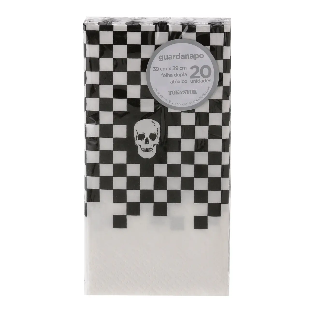 GUARDANAPO 39 CM X 39 CM PACOTE COM 20 PEÇAS CAVEIRA - BRANCO/PRETO - Foto 2