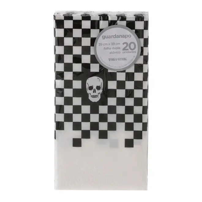 GUARDANAPO 39 CM X 39 CM PACOTE COM 20 PEÇAS CAVEIRA - BRANCO/PRETO - Foto 2