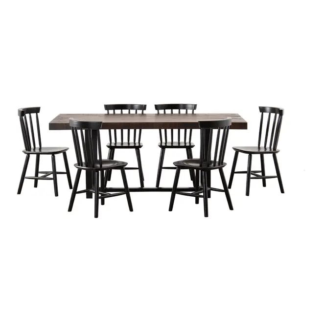MESA COM 6 CADEIRAS 1,90 M NIARA/SKAND - PRETO/NOZES RÚSTICO - Foto 1