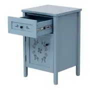 MESA DE CABECEIRA 1 GAVETA/1 PORTA BOUQUET XODÓ - BLEU CENDRÉ/MULTICOR - Foto 2