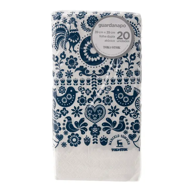 GUARDANAPO 39 CM X 39 CM PACOTE COM 20 PEÇAS FOLKSY - BRANCO/AZUL ESCURO - Foto 2