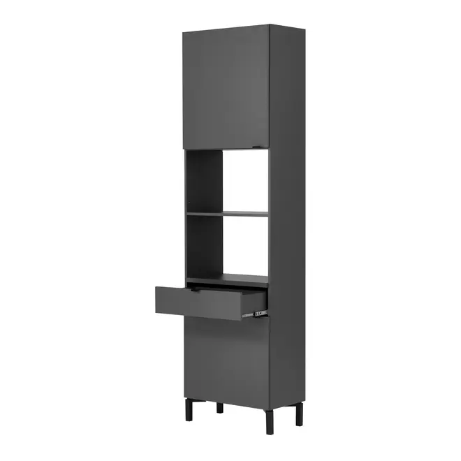PANELEIRO 2 PORTAS/1 GAVETA 60 CM X 2,21 M SLEEK - GRAFITE/PRETO - Foto 4
