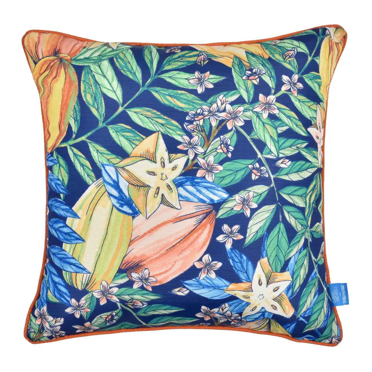 ALMOFADA 43 CM X 43 CM SAUDADE TROPICAL CARAMBOLAS - AZUL HISTÓRICO/MULTICOR - Foto 1