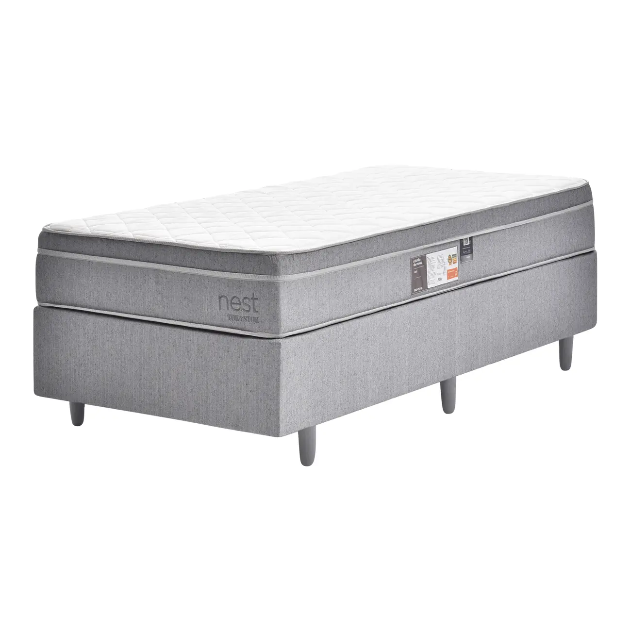 CAMA BOX DE SOLTEIRO 88 CM NEST - CINZA/BRANCO - Foto 1
