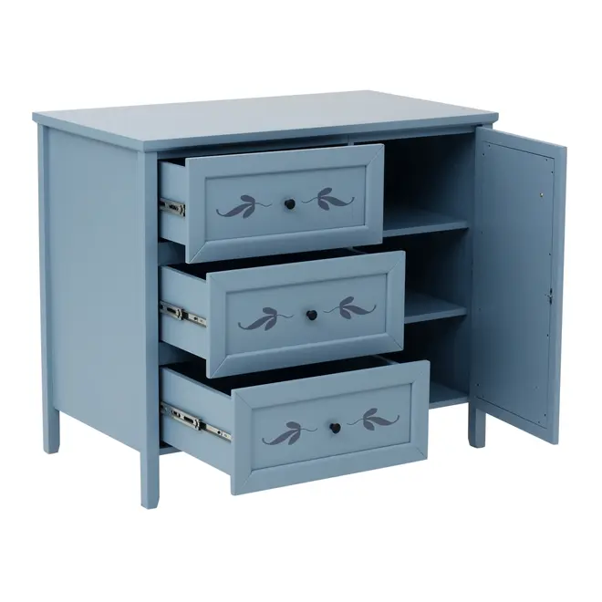 CÔMODA 3 GAVETAS/1 PORTA 93 CM X 53 CM BOUQUET XODÓ - BLEU CENDRÉ/MULTICOR - Foto 8