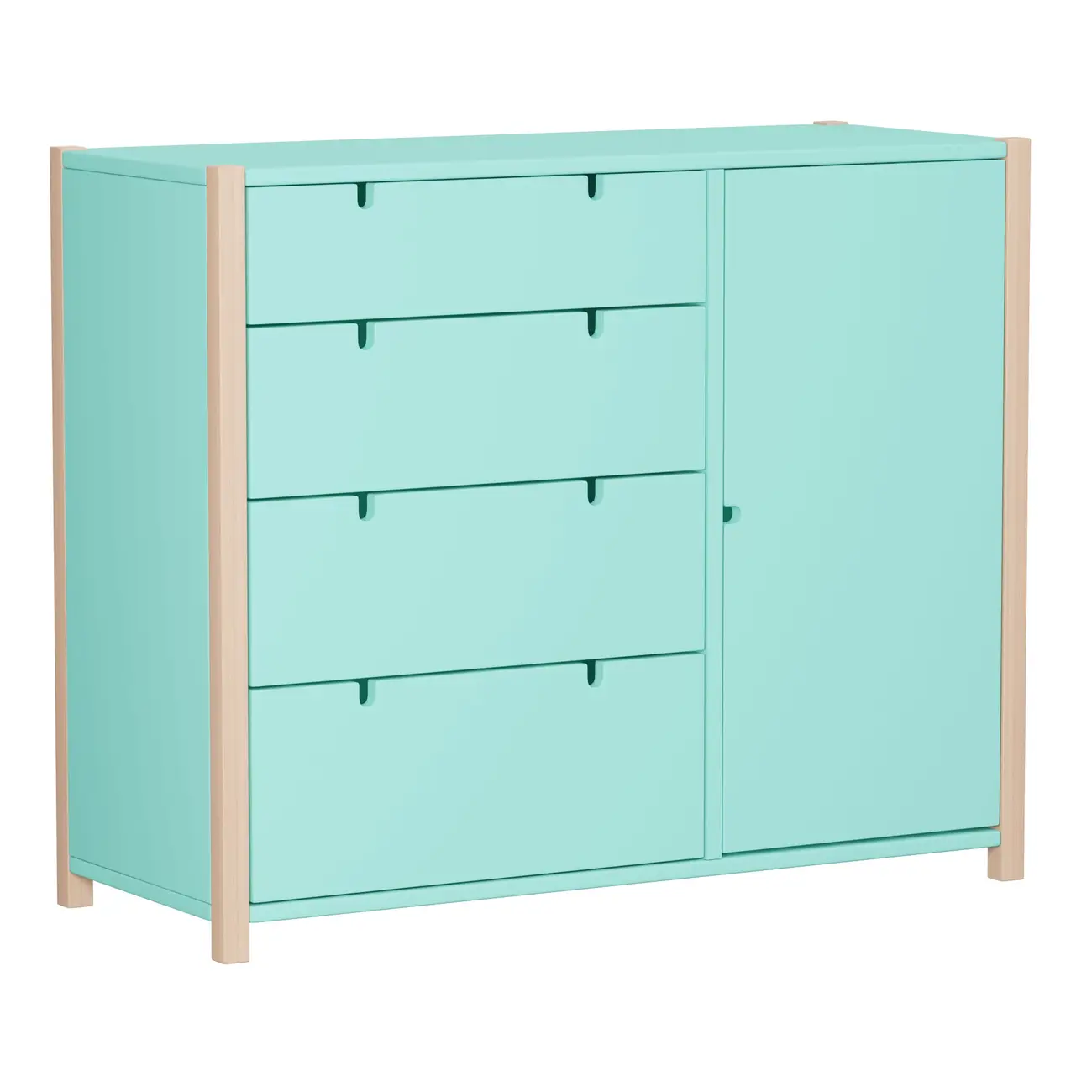 CÔMODA 4 GAVETAS/1 PORTA 1,07 M X 42 CM PIN PLAY - NATURAL WASHED/MENTA - Foto 25