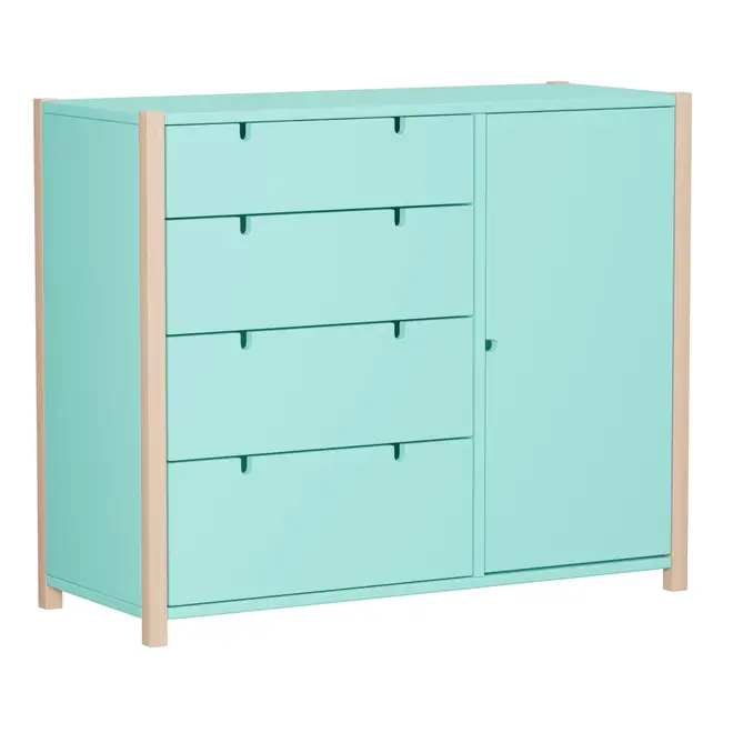 CÔMODA 4 GAVETAS/1 PORTA 1,07 M X 42 CM PIN PLAY - NATURAL WASHED/MENTA - Foto 25