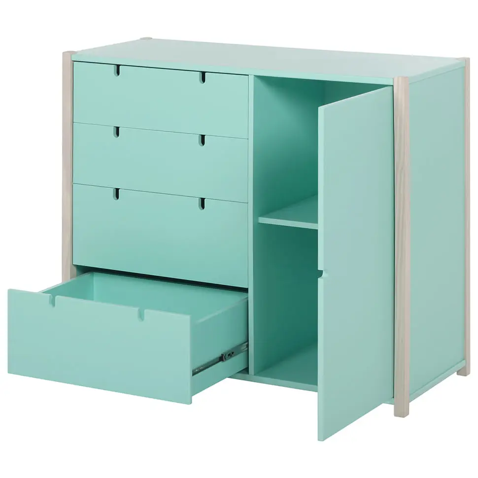 CÔMODA 4 GAVETAS/1 PORTA 1,07 M X 42 CM PIN PLAY - NATURAL WASHED/MENTA - Foto 11