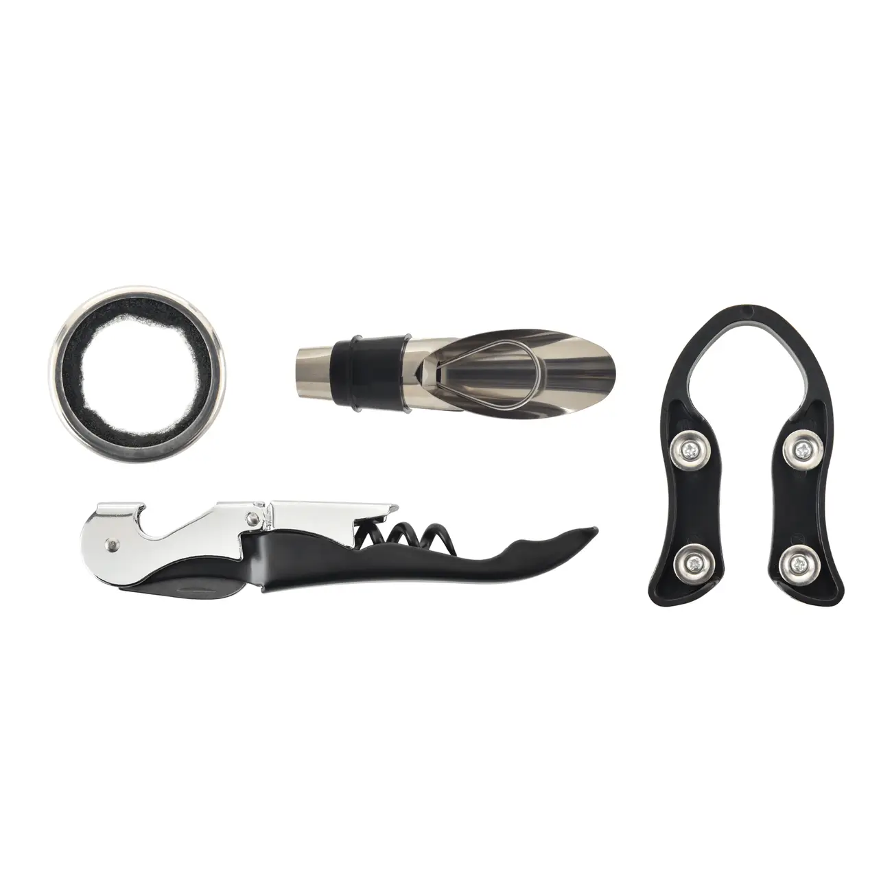 KIT PARA VINHO COM 4 PEÇAS TICINO - PRETO/INOX - Foto 1