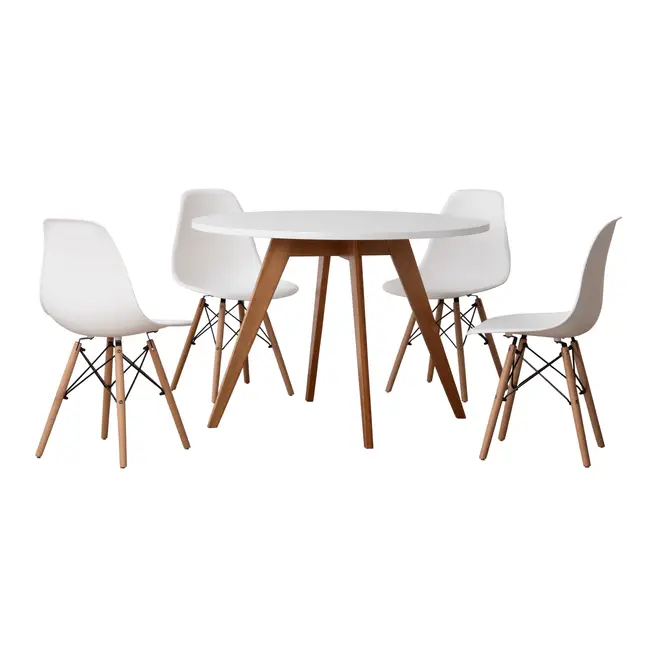 MESA REDONDA COM 4 CADEIRAS TAVE/WOOD - FAIA/BRANCO - Foto 1