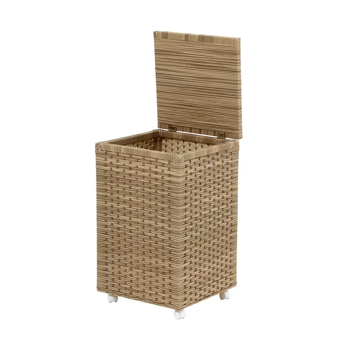 CESTO PARA ROUPA COM RODINHAS 35 CM X 35 CM X 57 CM ENREDO - BEGE - Foto 3