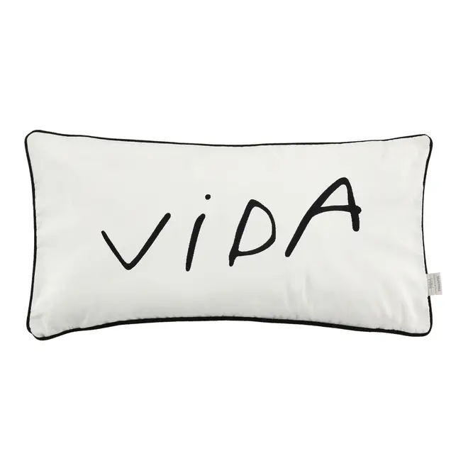 ALMOFADA 60 CM X 30 CM MANUSCRITO VIDA RAIZES - OFF WHITE/PRETO - Foto 1
