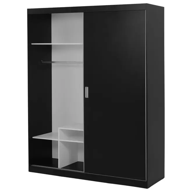 GUARDA-ROUPA DE CASAL 2 PORTAS DE CORRER 180 NOVILE - PRETO/BRANCO - Foto 4
