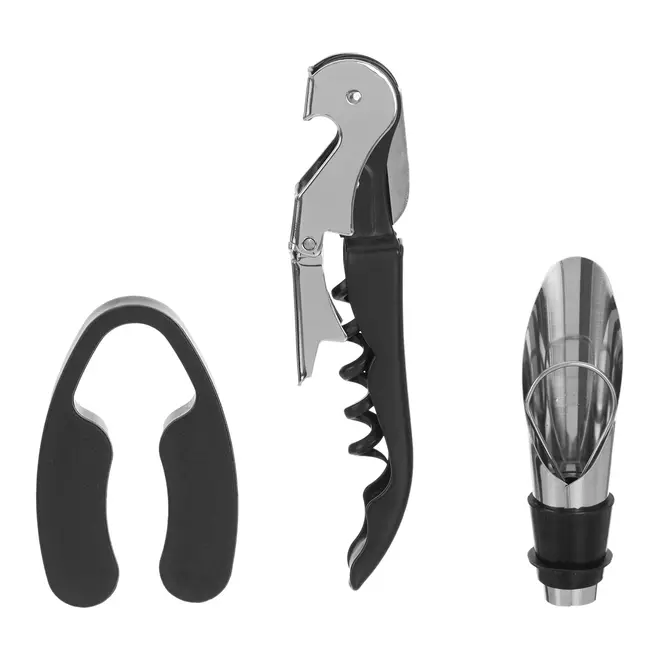 KIT PARA VINHO 3 PÇS TICINO COMPACT - PRETO/INOX - Foto 1
