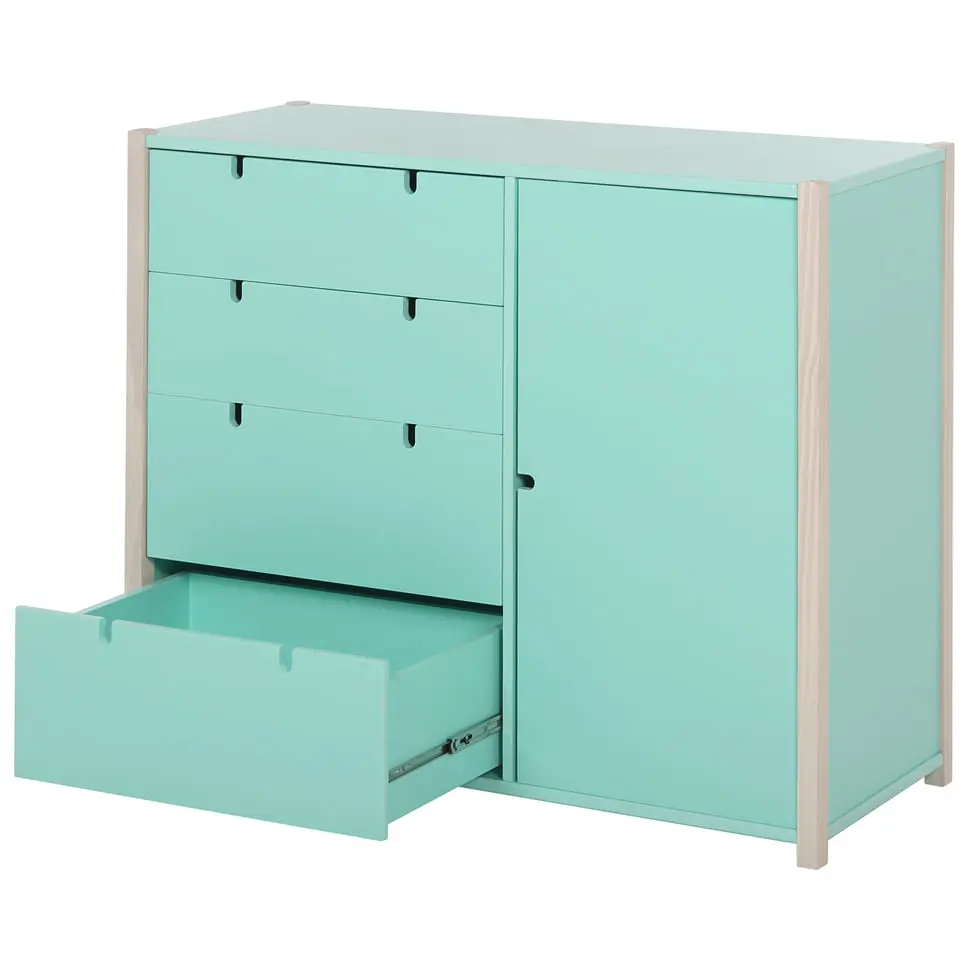 CÔMODA 4 GAVETAS/1 PORTA 1,07 M X 42 CM PIN PLAY - NATURAL WASHED/MENTA - Foto 4