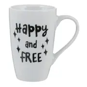CANECA 400 ML HAPPY AND FREE - PRETO/BRANCO - Foto 1