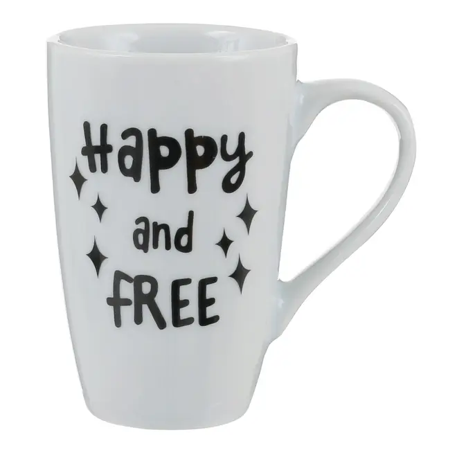 CANECA 400 ML HAPPY AND FREE - PRETO/BRANCO - Foto 1