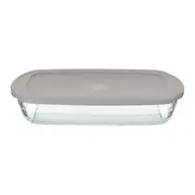 TRAVESSA REFRATRÁRIA COM TAMPA 39 CM X 24 CM DOLIA GLASS - INCOLOR/CAMELO - Foto 1