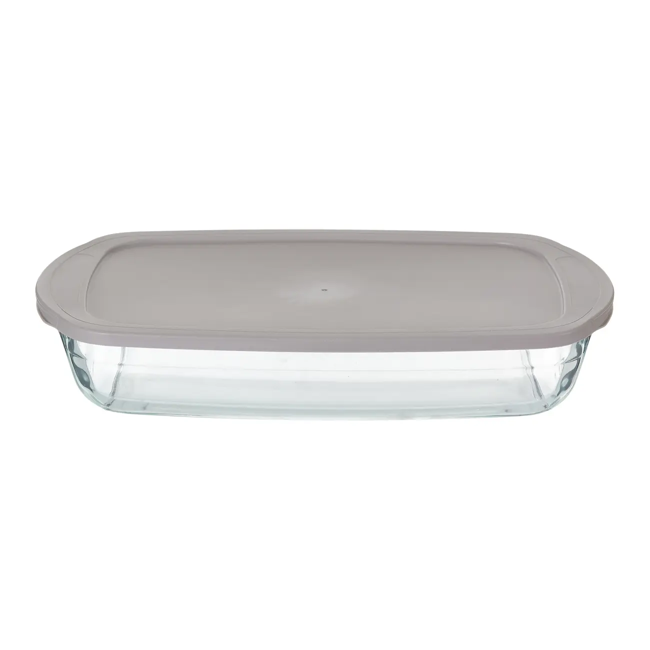 TRAVESSA REFRATRÁRIA COM TAMPA 39 CM X 24 CM DOLIA GLASS - INCOLOR/CAMELO - Foto 1