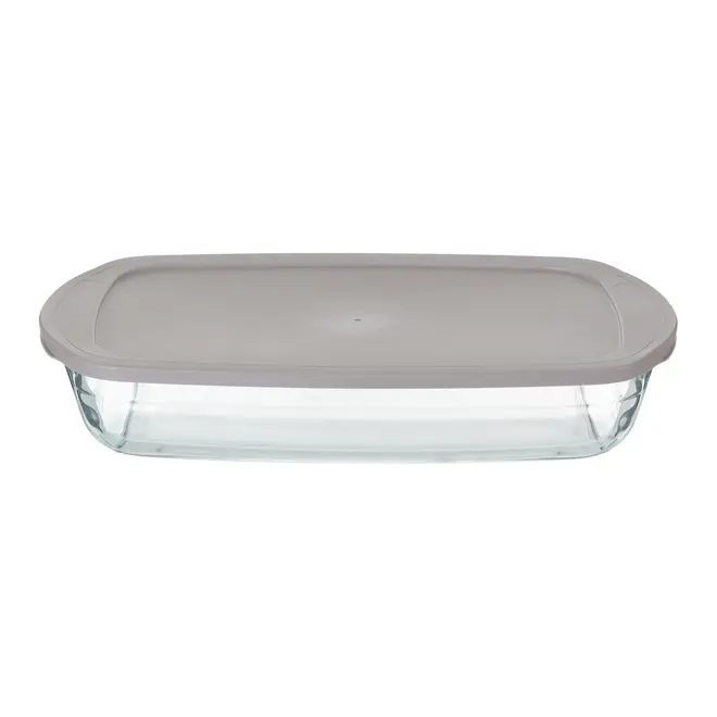 TRAVESSA REFRATRÁRIA COM TAMPA 39 CM X 24 CM DOLIA GLASS - INCOLOR/CAMELO - Foto 1