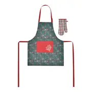 KIT AVENTAL COM LUVA DE FORNO HOHO HOME - VERMELHO HINDU/ENGLISH GREEN - Foto 1