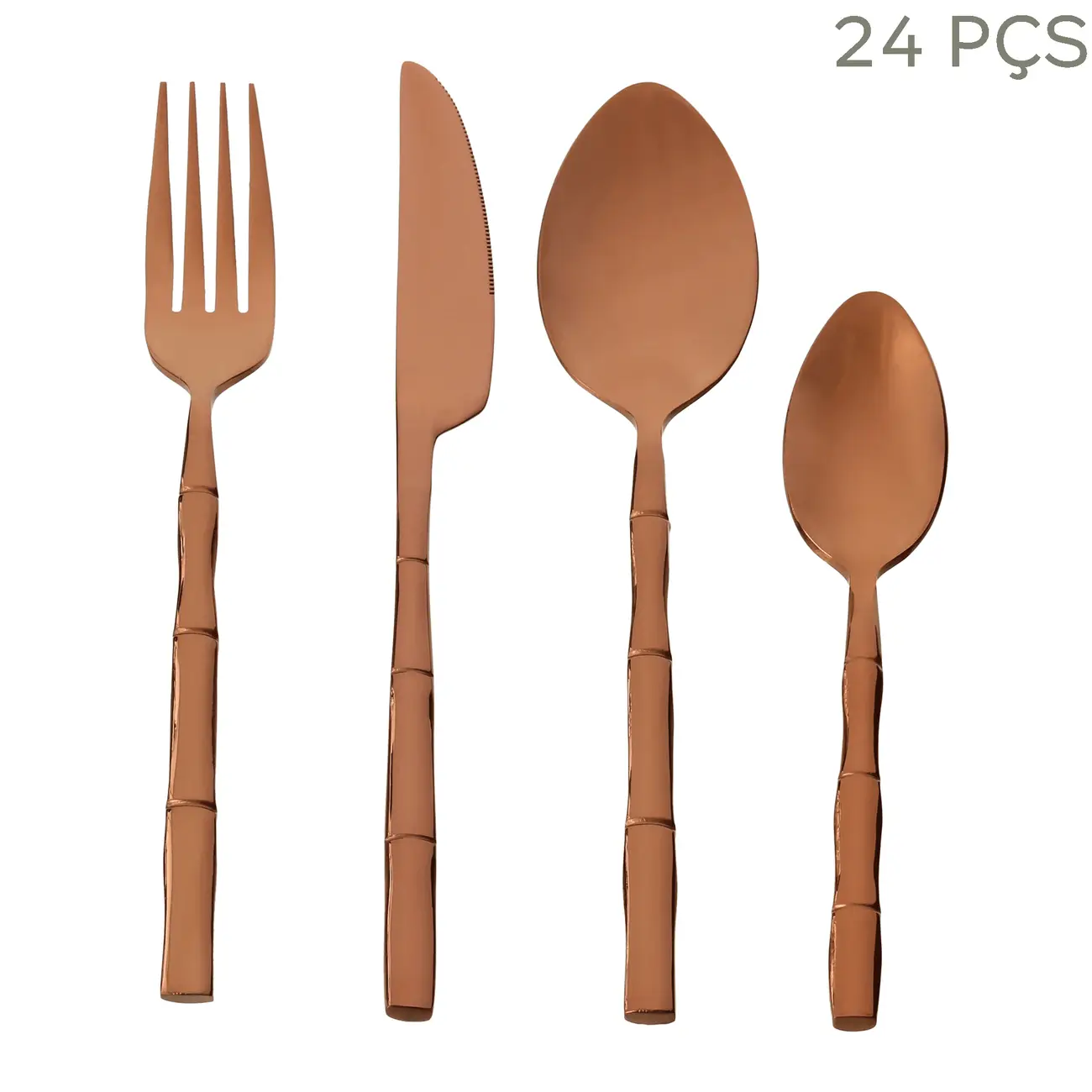 FAQUEIRO 24 PEÇAS PARA 6 PESSOAS TAQUARA STEEL LUXY - COBRE - Foto 1