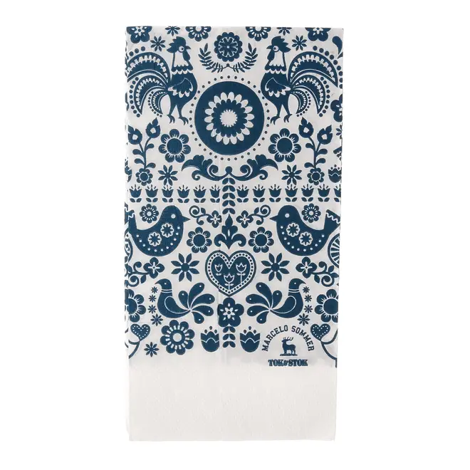 GUARDANAPO 39 CM X 39 CM PACOTE COM 20 PEÇAS FOLKSY - BRANCO/AZUL ESCURO - Foto 1