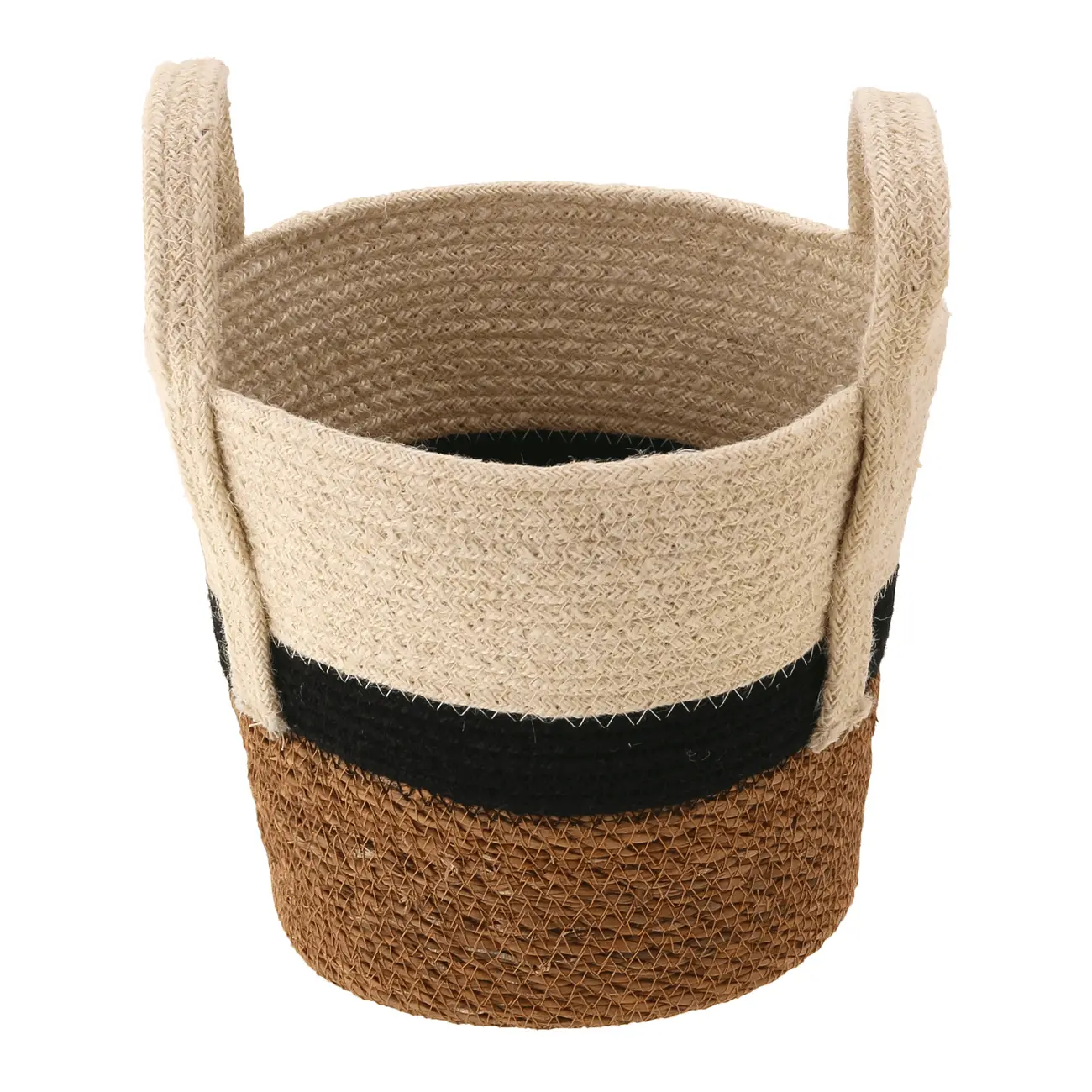 CESTO COM ALÇA 22 CM X 25 CM X 25 CM MOKKA - FIBRA CLARA/PRETO - Foto 4