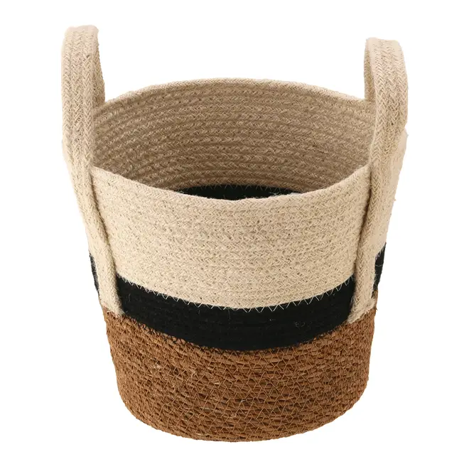 CESTO COM ALÇA 22 CM X 25 CM X 25 CM MOKKA - FIBRA CLARA/PRETO - Foto 4