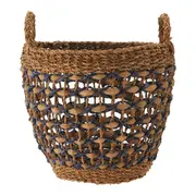 CESTO COM ALÇA 34 CM X 28 CM X 34 CM SUMELA - FIBRA CLARA/AZUL ESCURO - Foto 1