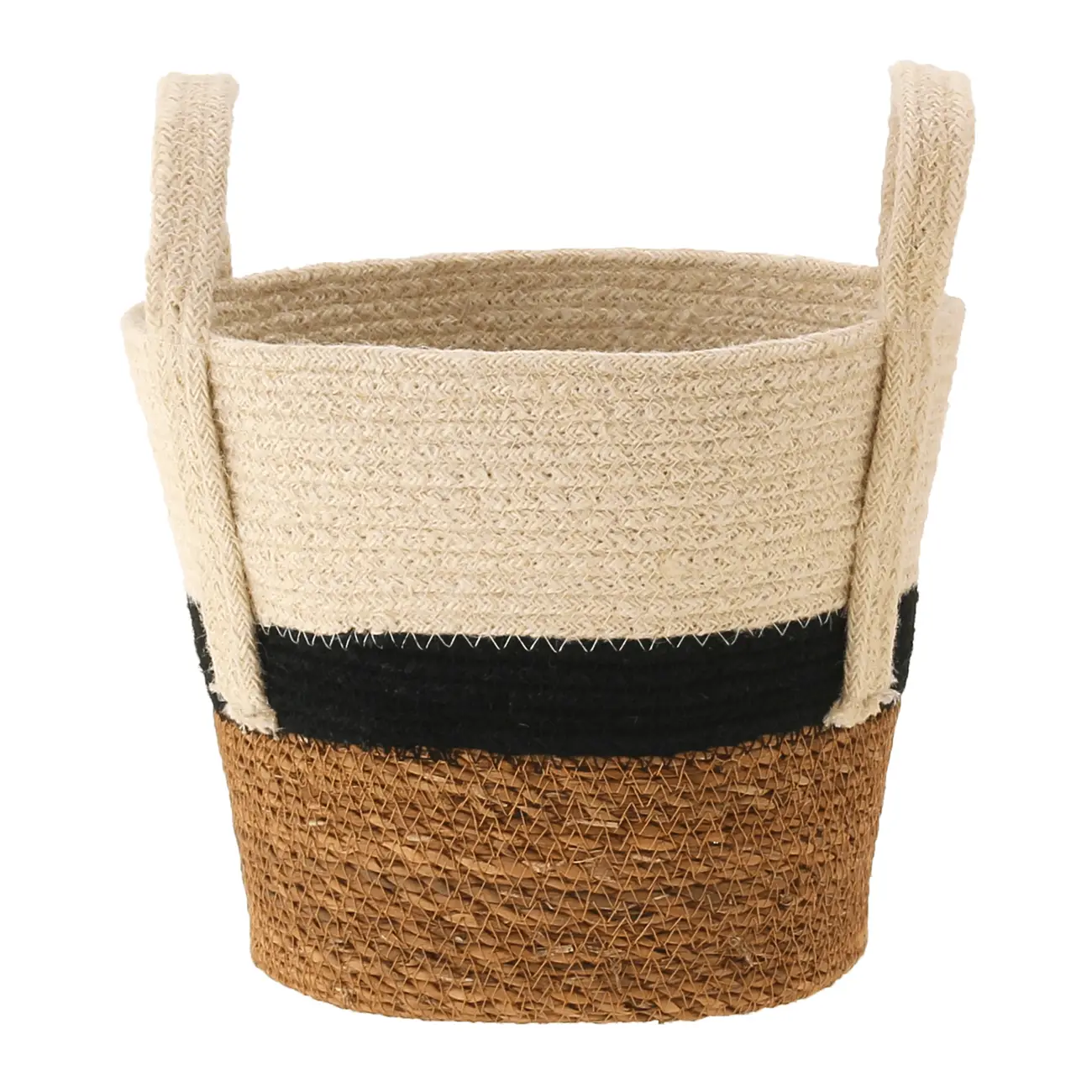 CESTO COM ALÇA 22 CM X 25 CM X 25 CM MOKKA - FIBRA CLARA/PRETO - Foto 5