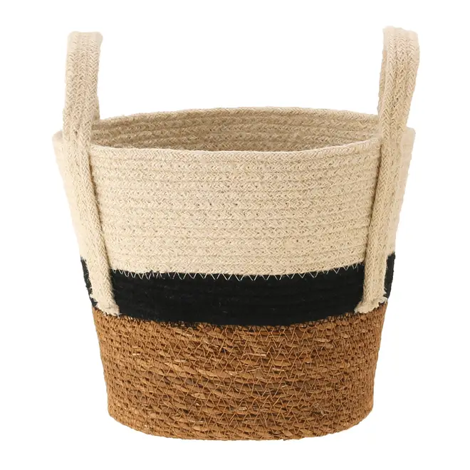 CESTO COM ALÇA 22 CM X 25 CM X 25 CM MOKKA - FIBRA CLARA/PRETO - Foto 5