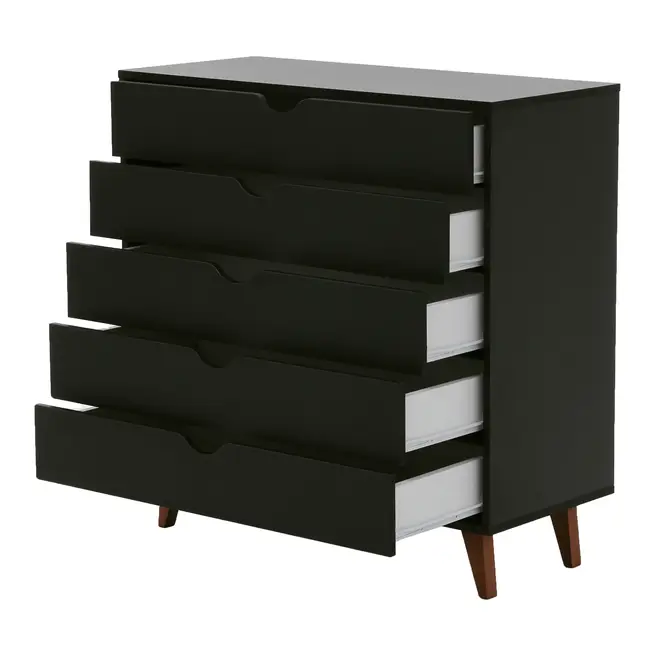 CÔMODA 5 GAVETAS 90 CM X 40 CM LIN - PRETO/NOZES - Foto 3