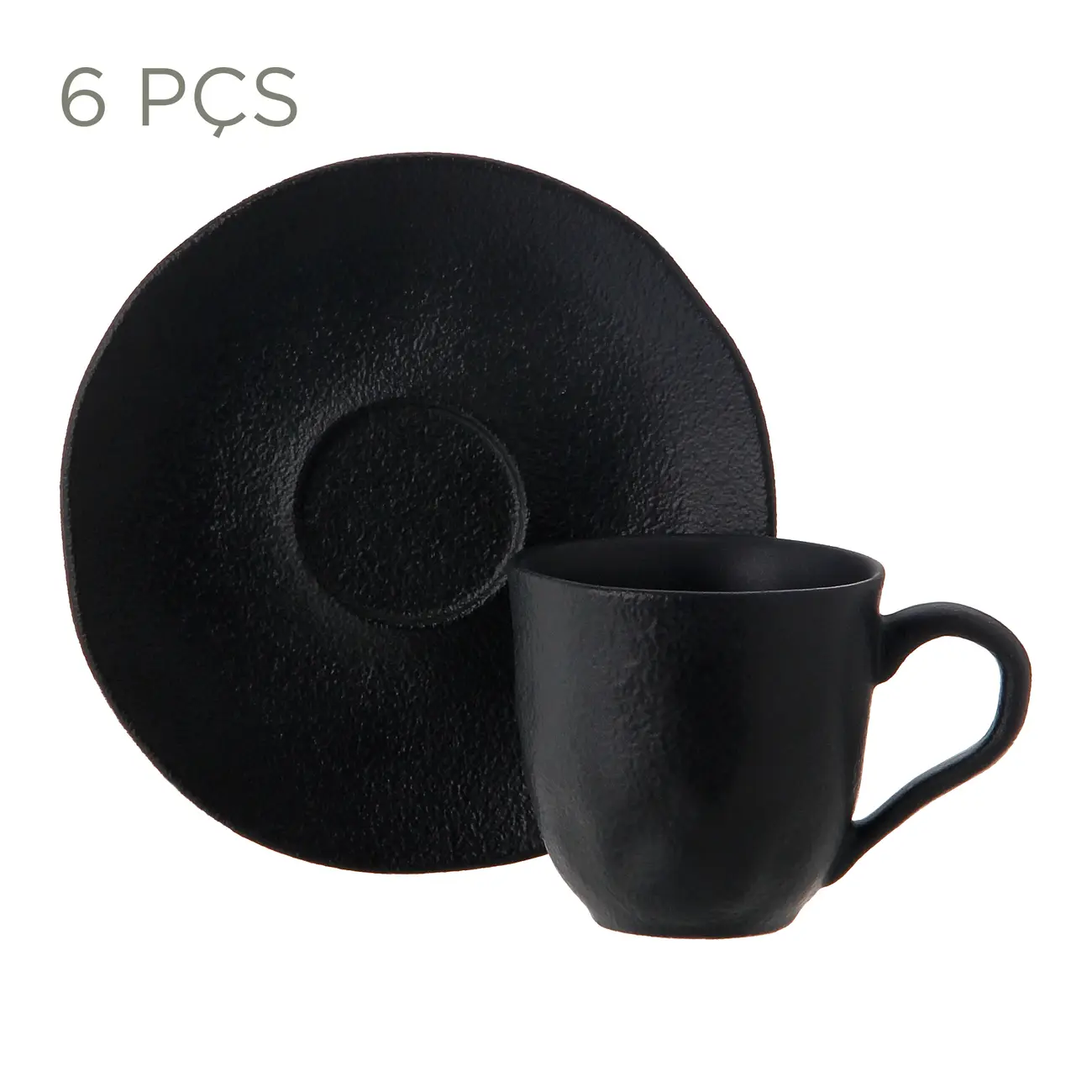 JOGO DE XÍCARA CAFÉ C/6 PÇS GEO ORGÂNICO - PRETO FOSCO - Foto 1