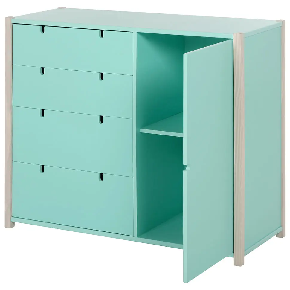 CÔMODA 4 GAVETAS/1 PORTA 1,07 M X 42 CM PIN PLAY - NATURAL WASHED/MENTA - Foto 5