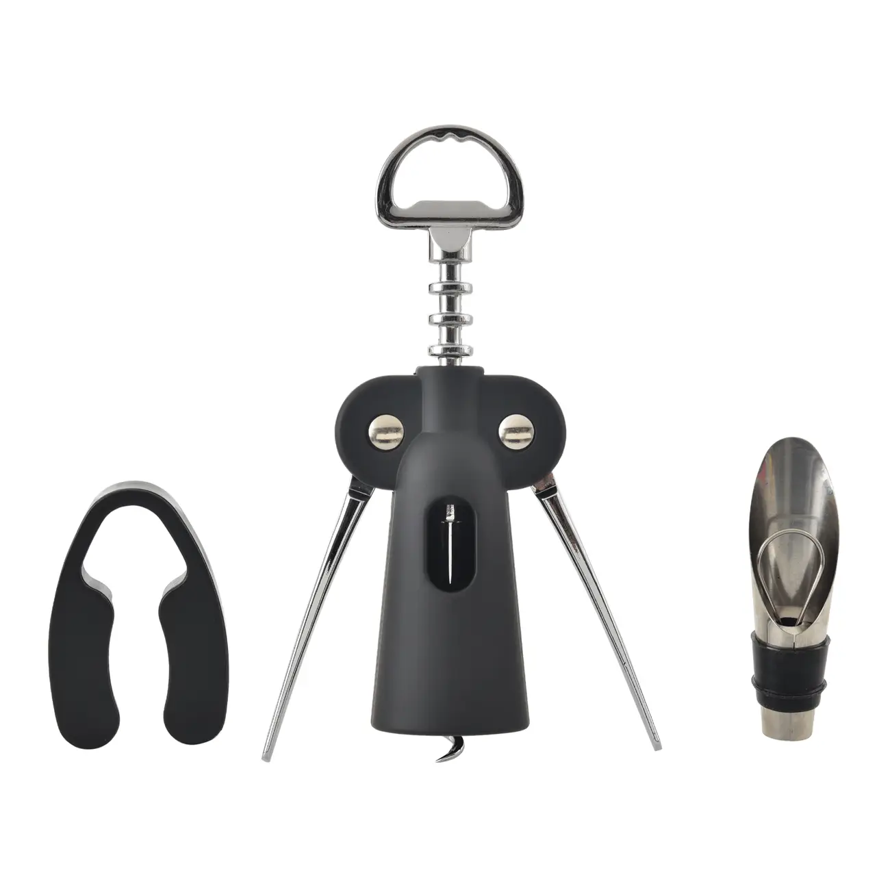 KIT PARA VINHO COM 3 PEÇAS TICINO - PRETO/INOX - Foto 1