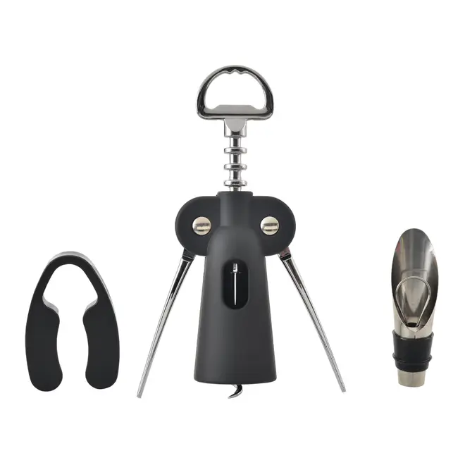 KIT PARA VINHO COM 3 PEÇAS TICINO - PRETO/INOX - Foto 1