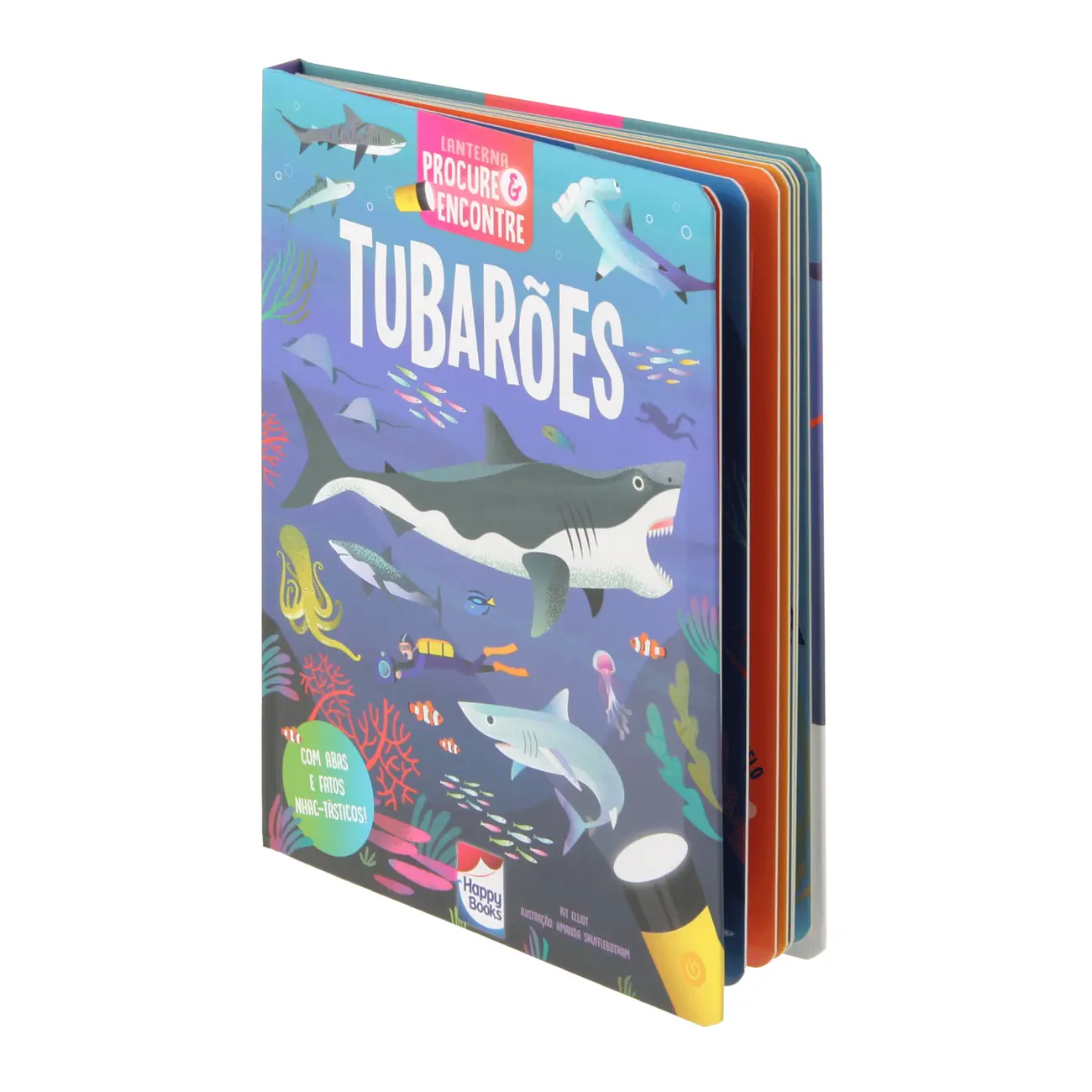 LANTERNA - PROCURE E ENCONTRE! TUBARÕES LIVRO INFANTIL - MULTICOR - Foto 4